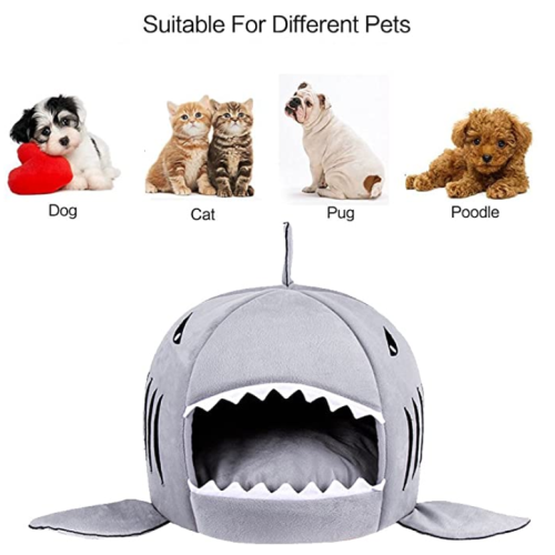 Washable Shark Pet House Cave Bed