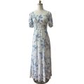 Square Neck Blue White Floral Print Maxi Dress