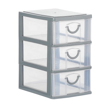 Organizador de cajones transparentes: gabinete de almacenamiento de plástico de escritorio pequeño con 3 capas y diseño de mango