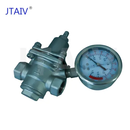 JTAIV High Pressure Adjustable Water Pressure Reducing Valve with Gauge: Custom Forged Piston Pressure Reducing Valves