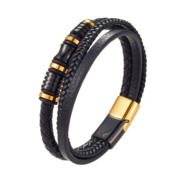 3 Rope Leather Bracelet with Magnetic Stainless Steel Parts for Men - Business Gift