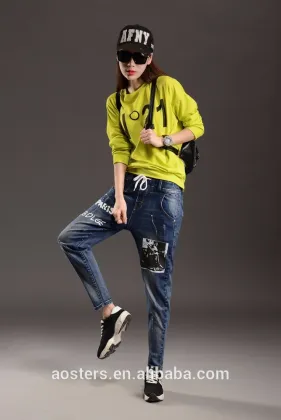 women harem pants wome new model casual loose ripped applique jeans pants