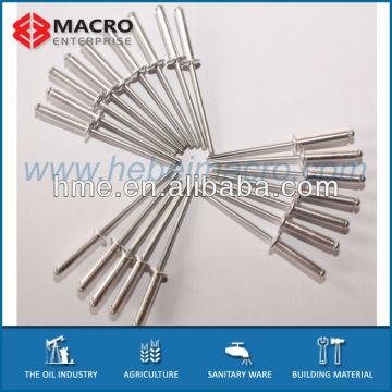 Aluminum body with steel mandrel Open type blind rivet