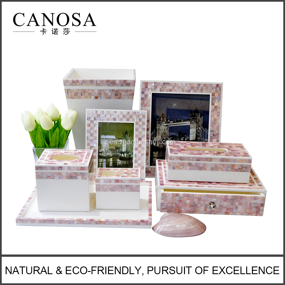 Juego de equipamiento de lujo comodidades rosa concha baño mosaico