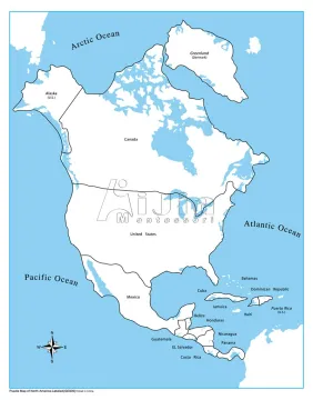 Montessori materials-Labeled North America Control Map montessori
