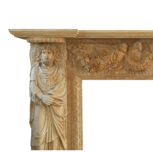 Hand Carved Marble Mantel Ornate Statues Reliefs Artistry