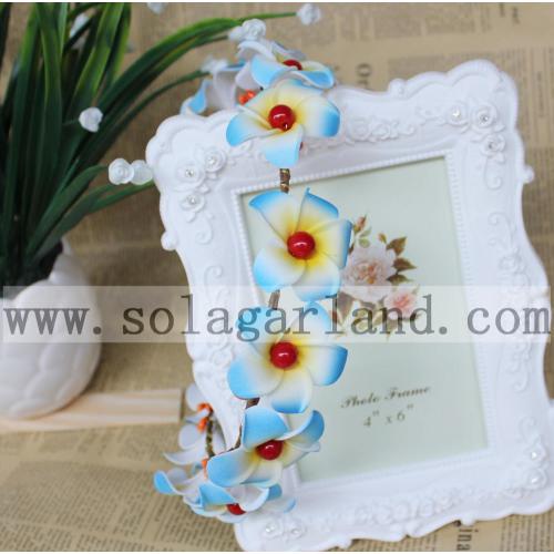 Women Girls Light Blue Floral Garland Hairband Wedding Party Flower Headband