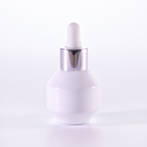 Opal White Serum Bottle For Cosmetics Special shape glass bottle with silver dropper Supplier