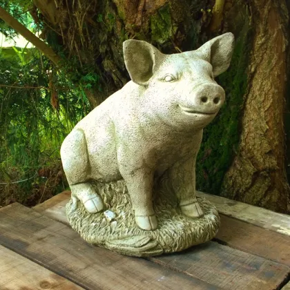 Garden decor gray granite pig statue life like stone lucky pig
