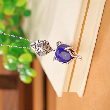Lapis Lazuli Vintage Silver Nine-Tailed Fox Pendants