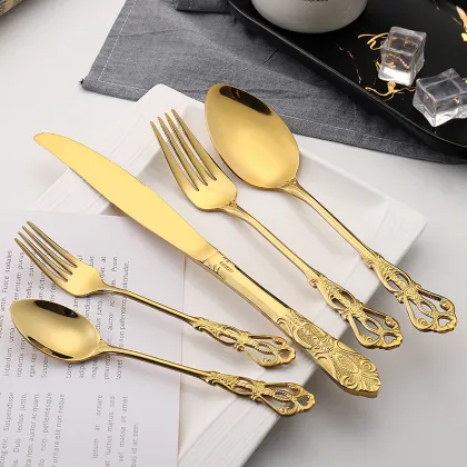 Gold Plated Vintage Royal Wedding Luxury Cutlery Set Stainless Steel 304 Flatware