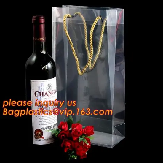 plastic PP red wine bottle carrier bag, Plastic Ice Bag for Wine, Wine Bottle Gift Bag