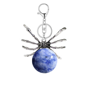 Sodalite 16MM Ball Antique Silver Spider Pendant (47x40mm) Keychain