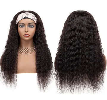 Wig Short Curly Humanhair With Headband Wig With Bangs Wig With Headband Attached