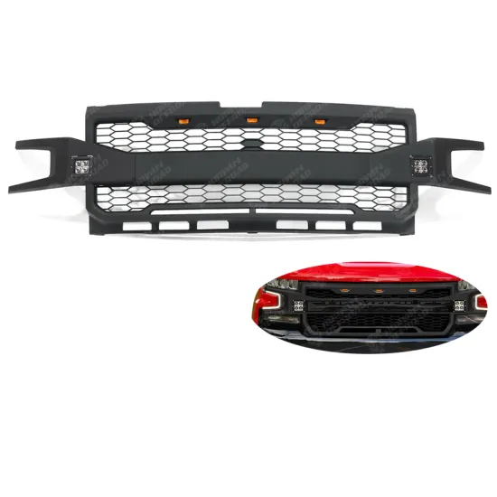 Front Racing Hood Bumper Grill with Side Lights for Silverado 1500 (2019+) - Grey/Black Exterior Accessories