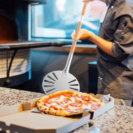 Factory Wholesale Aluminum Pizza Shovel Round Detachable Pizza Peel Perforated Wood Handle