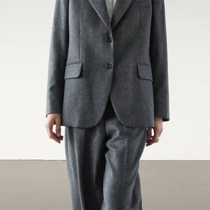 Women's smart commuting fine grain wool blend suit woolen coat