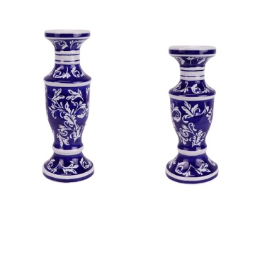 Porta di candele in ceramica a foglia di fiori blu e bianca-RXCE-65062S-DC362 RXCE-65062L-DC362