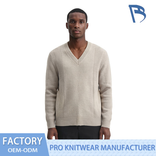 Pulover din tricot cu decolteu în V cu textura verticală pentru bărbați