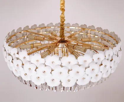 Golden Round Rectangle Ceramic Crystal Chandelier Lighting