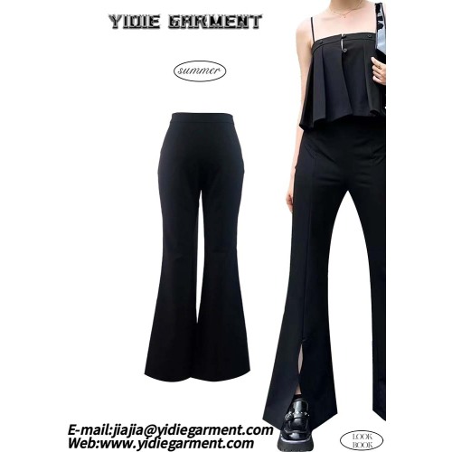 Celah Pinggang Tinggi Slimfit Black Flare Pants