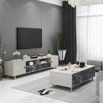 Gold and White TV Cabinet Set: Modern Factory Design for Luxury Home Furniture