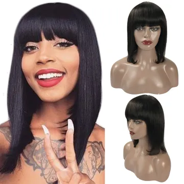 cheap price short bob with fringe bangs human hair wigs,wholesale wigs human hair virgin brazilian