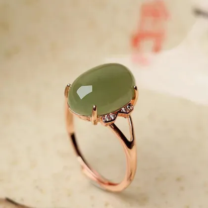 Gold Hotan Jade Auspicious Cloud Ring