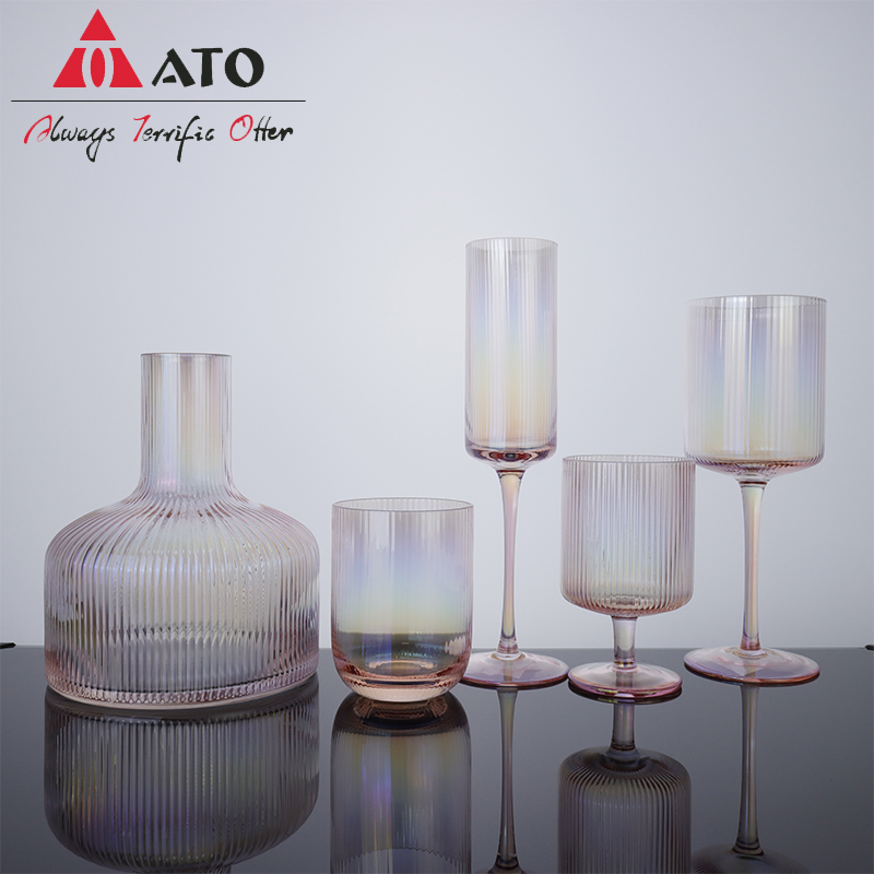 Modern Stemless Clear&pink colored strap Glassware set