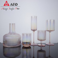 Moderno sin tallo Clear & Pink Color Strap Glassware Set