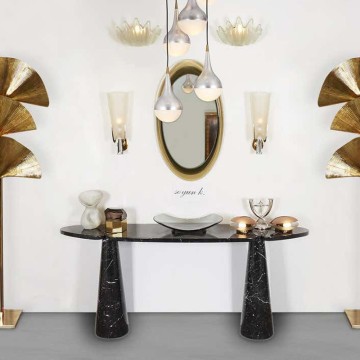 Black Marble Stone Living Room Console Table