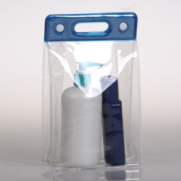 Fashionable Clear Plastic Cosmetic Bag with Handle Pushbutton