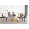 Mesa de comedor de vidrio con base de acero inoxidable dorado