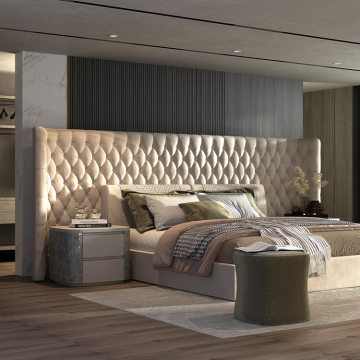 New Italian Modern Leather Upholstered King Size Bed Design
