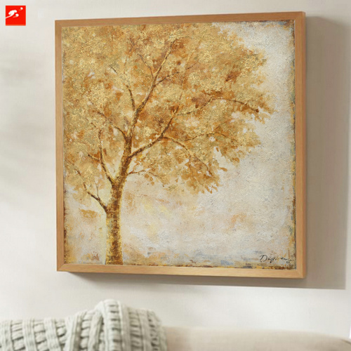 New Two Pieces Art Golden Trees Oil Painting
