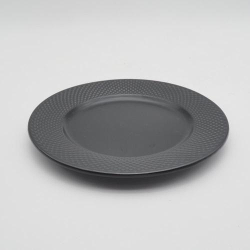 16pcs黒いエンボス加工ディナーセット/セラミックストーンウェアの食器