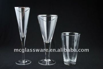 Handmade cone flute&wine glass&hi-ball glass with silver rim