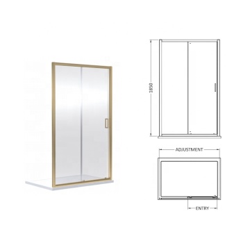 PTB 6mm Transparent Tempered Glass Sliding Shower Door - Brushed Brass Finish
