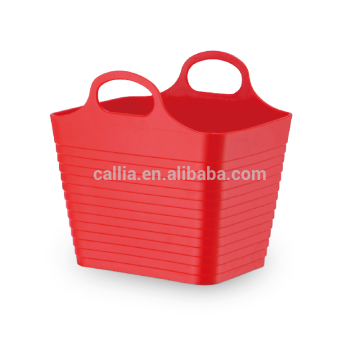 Bathroom plastic red square storage basket with handles