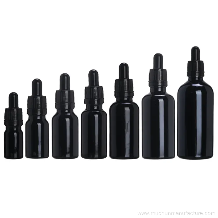 Essence Empty Luxurious Black Round Dropper Glass Bottles