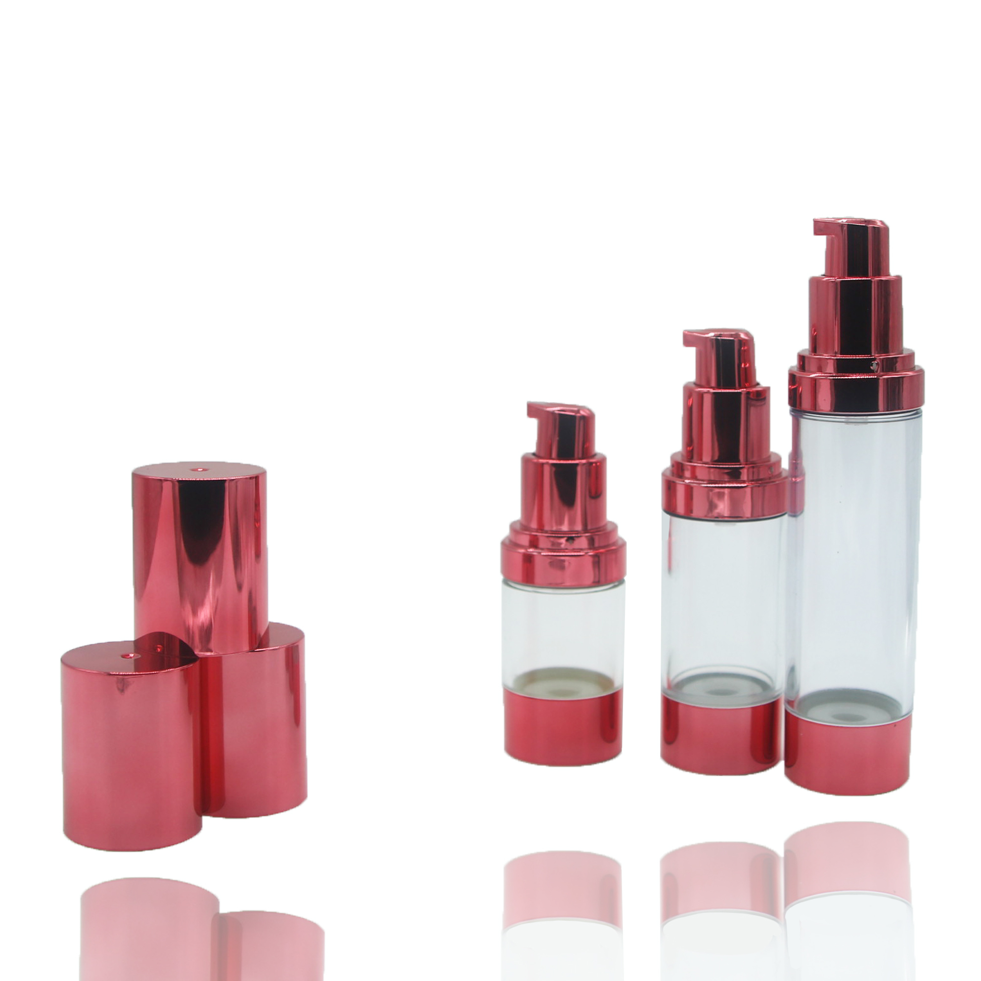 bouteille airless de pulvérisation de pompe en plastique transparent rouge cosmétique