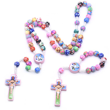 Brave Light Jewelry: Colorful Clay Handmade Children's Catholic Prayer Beads & Rosary Necklace Bracelet Set