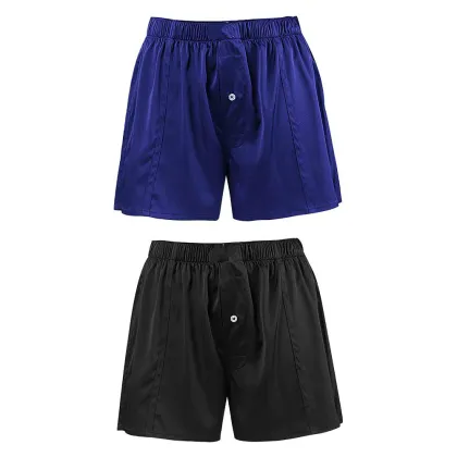 Fitted Draping Silk Boxer Men Draping Button Solid