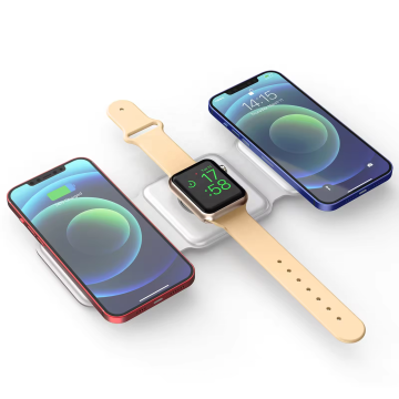 15W Fast Charging 3-in-1 Magnetic Foldable Desk Charger: Wireless Adapter with Over-Charging Protection for Phone Series