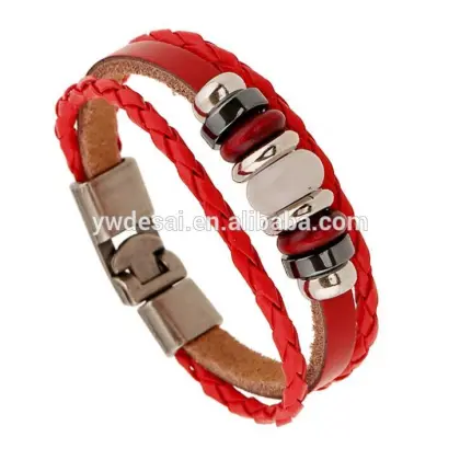 Woven red rope leather bracelet