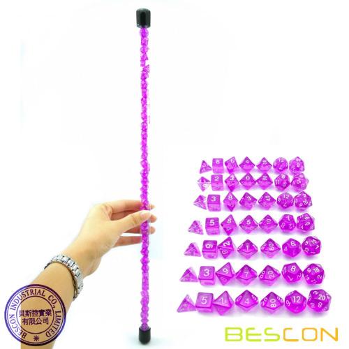 Bescon 49pcs Gem Purple Mini Polihédricos Juego de dados en tubo largo, Gem Mini Dungeons and Dragons RPG Dice 7X7pcs, Juego de palo largo