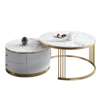 Round Crushed Glass Top Ply Wood Coffee Table