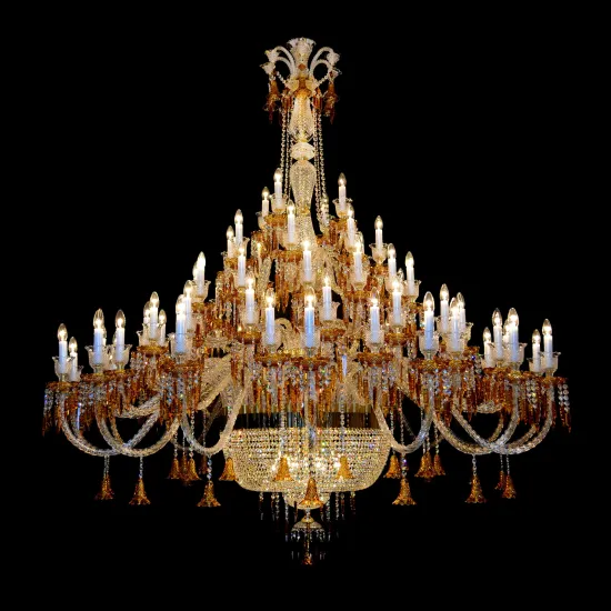 French Empire Large Gold Chandelier: Antique Crystal Vintage Pendant Light