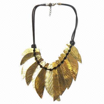 Leaf Pendant Necklace, Made of Alloy, Antique Gold Plated