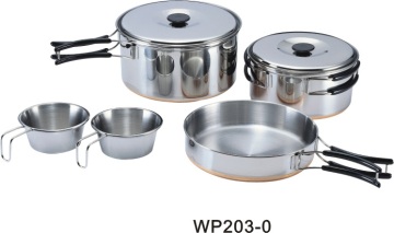 Stainless steel pots and pans set for hiking